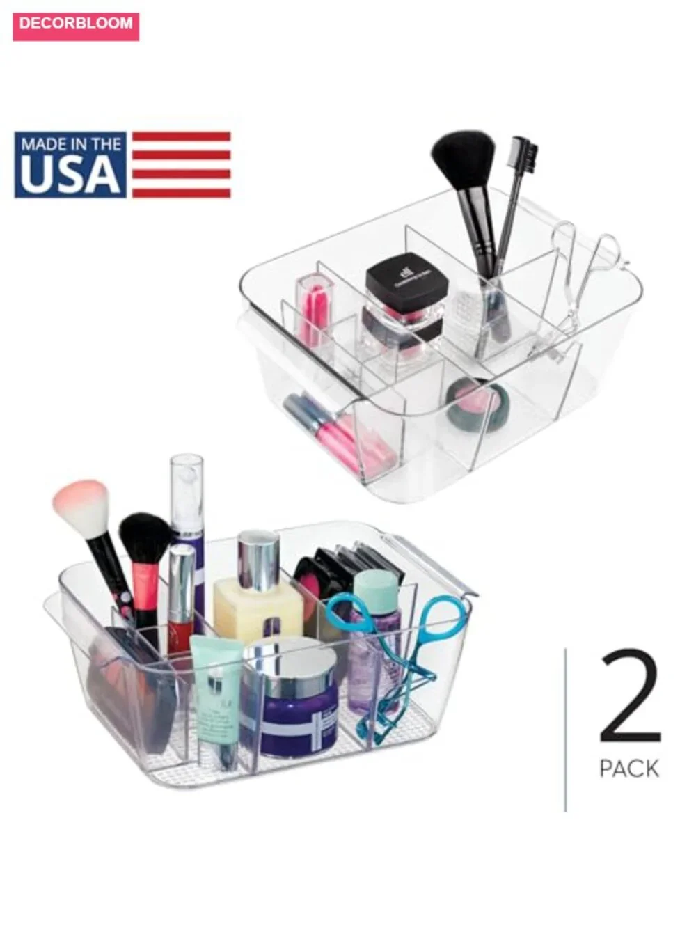 Cosmetic Display Case Set of 2 Plastic 8 Compartment Makeup Organizer